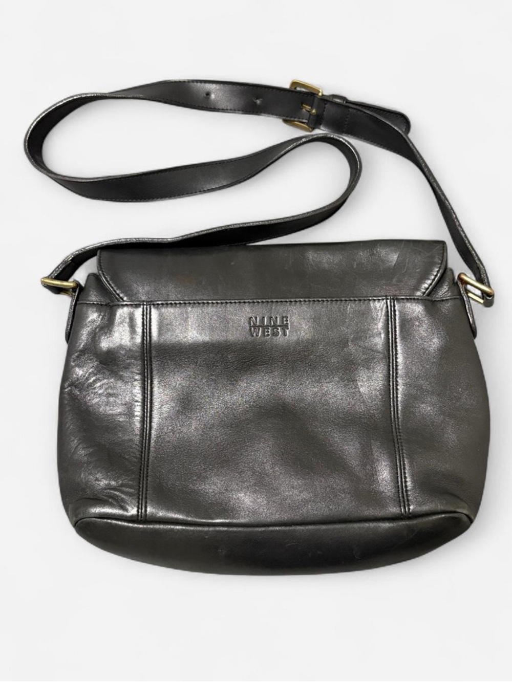 Vintage Nine West Black Genuine Leather Crossbody Shoulder Bag